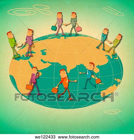 Stock Image - Business executives around a globe. Fotosearch