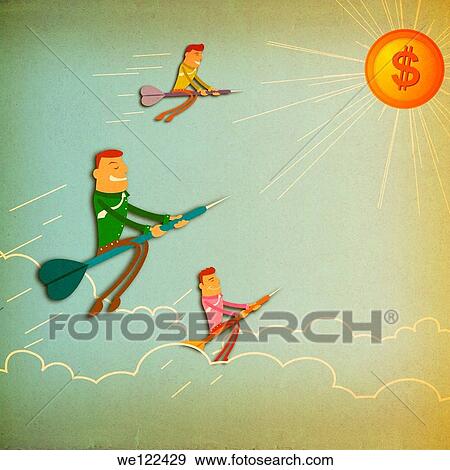 Business executives flying towards dollar sign View Large Photo Image Stock Photo - Business executives flying towards dollar sign. Fotosearch