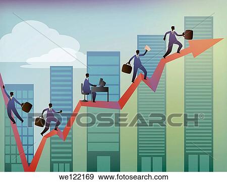 Business executives moving up on a line graph View Large Photo Image Stock Photo - Business executives moving up on a line graph. Fotosearch