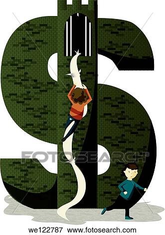 Business man escaping from dollar shaped prison View Large Photo Image Stock Photo - Business man escaping from dollar shaped prison. Fotosearch