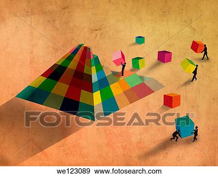 Business people building pyramid with multicolored blocks representing teamwork View Large Photo Image Stock Photo - Business people building pyramid with multicolored blocks representing teamwork. Fotosearch