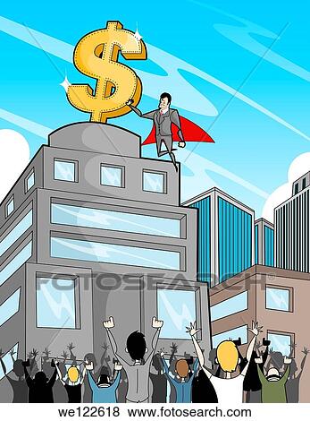 Business super hero with dollar sign guiding people View Large Photo Image Stock Photo - Business super hero with dollar sign guiding people. Fotosearch