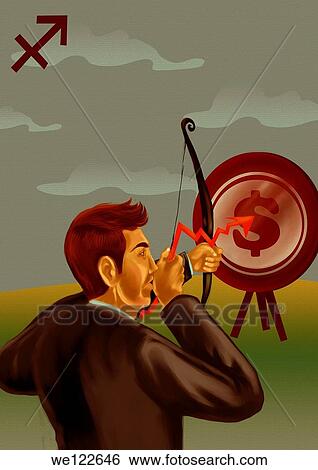 Businessman aiming a target with bow and arrow View Large Photo Image Stock Photograph - Businessman aiming a target with bow and arrow. Fotosearch