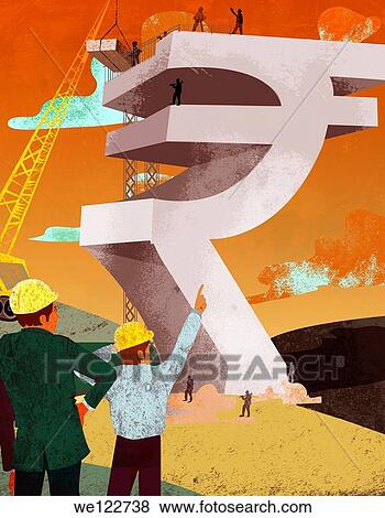 Businessman and an architect constructing rupee sign money building View Large Photo Image Stock Photo - Businessman and an architect constructing rupee sign money building. Fotosearch