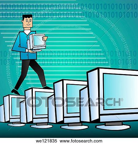 Businessman arranging computers View Large Photo Image Stock Photography - Businessman arranging computers. Fotosearch