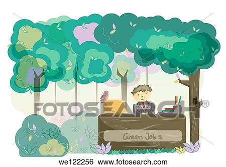 Stock Photograph - Businessman at desk in outdoor office. Fotosearch