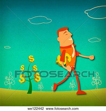 Stock Image - Businessman carrying a dollar sign. Fotosearch