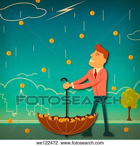 Businessman catching money in an umbrella View Large Photo Image Stock Image - Businessman catching money in an umbrella. Fotosearch