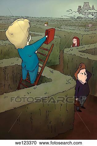 Stock Image - Businessman climbing on the ladder. Fotosearch