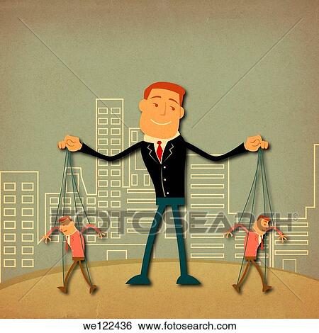 Stock Photograph - Businessman controlling workers as puppets. Fotosearch