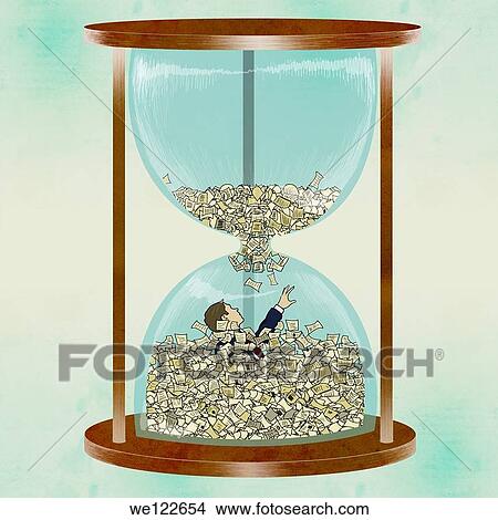 Businessman drowning into paperwork overflow in hourglass View Large Photo Image Picture - Businessman drowning into paperwork overflow in hourglass. Fotosearch
