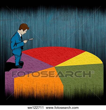 Businessman examining a pie chart with magnifying glass View Large Photo Image Stock Image - Businessman examining a pie chart with magnifying glass. Fotosearch