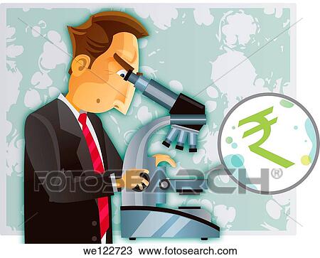 Businessman examining rupee symbol through a microscope View Large Photo Image Stock Image - Businessman examining rupee symbol through a microscope. Fotosearch