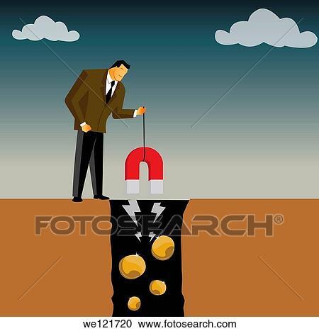 Businessman extracting money from a mine using a magnet View Large Photo Image Stock Image - Businessman extracting money from a mine using a magnet. Fotosearch