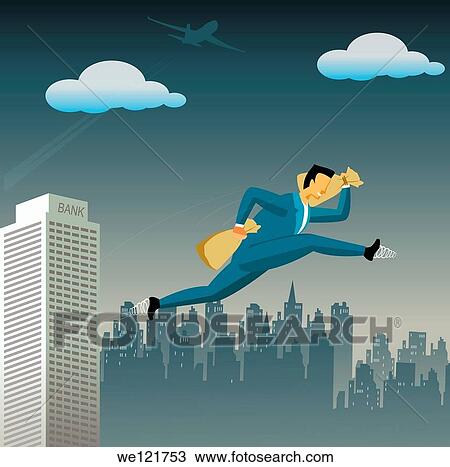 Businessman flying high with money bags View Large Photo Image Stock Image - Businessman flying high with money bags. Fotosearch