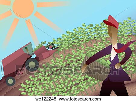Businessman harvesting money from a field View Large Photo Image Stock Photo - Businessman harvesting money from a field. Fotosearch