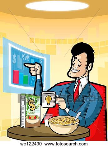 Businessman having money breakfast View Large Photo Image Stock Image - Businessman having money breakfast. Fotosearch