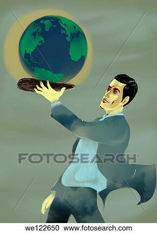 Businessman holding a globe on a platter View Large Photo Image Stock Image - Businessman holding a globe on a platter. Fotosearch