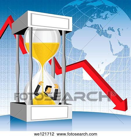 Businessman in an hourglass with downfall arrow View Large Photo Image Stock Image - Businessman in an hourglass with downfall arrow. Fotosearch