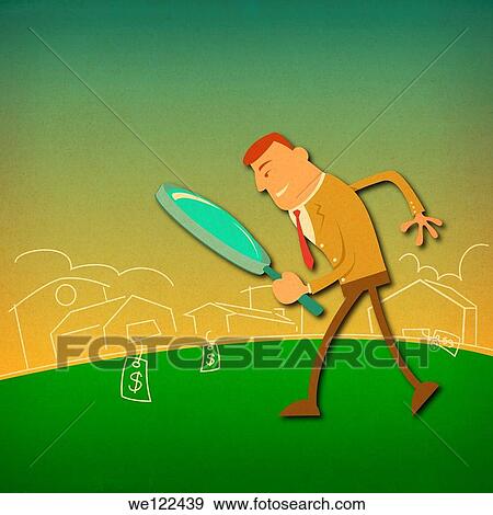 Businessman looking homes through a magnifying glass View Large Photo Image Stock Photo - Businessman looking homes through a magnifying glass. Fotosearch