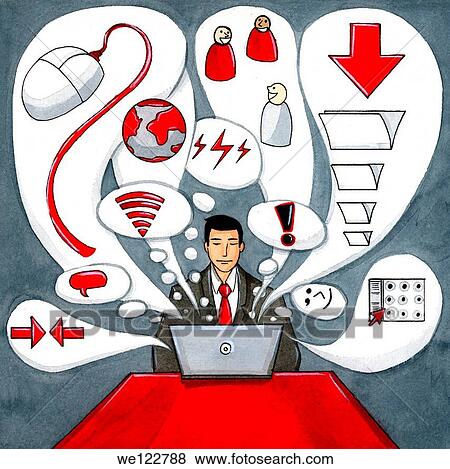 Businessman multi-tasking on computer View Large Photo Image Stock Photo - Businessman multi-tasking on computer. Fotosearch