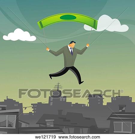 Stock Photo - Businessman paragliding over a city. Fotosearch