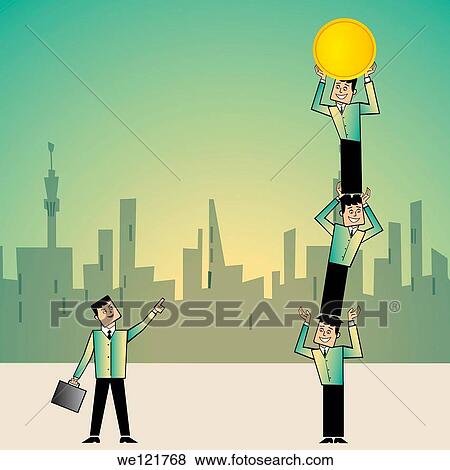 Businessman pointing at his colleague standing one on another with a coin View Large Photo Image Stock Photo - Businessman pointing at his colleague standing one on another with a coin. Fotosearch