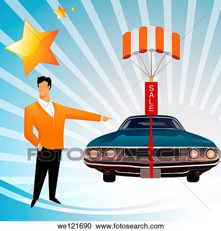 Businessman promoting a vintage car for sale View Large Photo Image Stock Image - Businessman promoting a vintage car for sale. Fotosearch