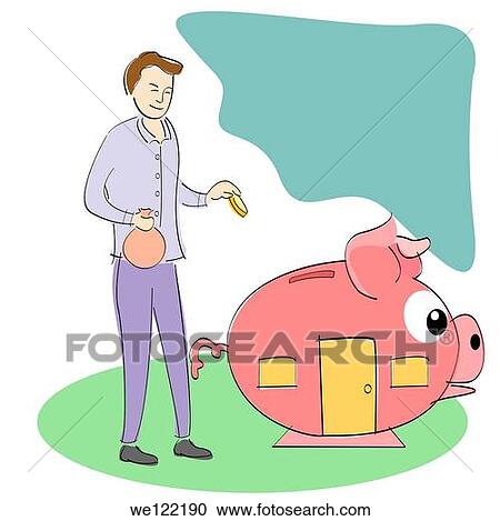 Businessman putting money into a piggy bank house View Large Photo Image Stock Image - Businessman putting money into a piggy bank house. Fotosearch