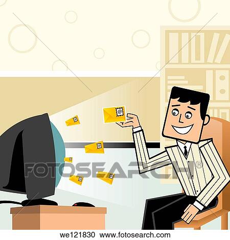 Stock Image - Businessman receiving e-mails. Fotosearch