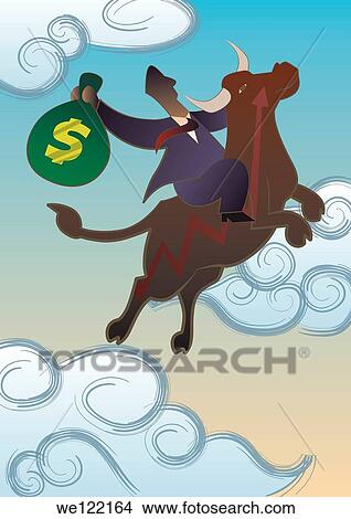 Businessman riding on a bull in the sky View Large Photo Image Picture - Businessman riding on a bull in the sky. Fotosearch