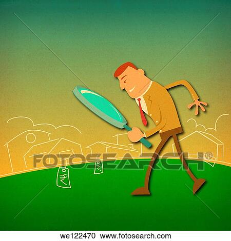 Stock Image - Businessman searching home. Fotosearch