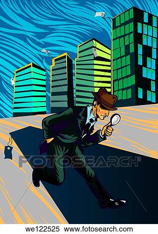 Stock Photography - Businessman searching with a magnifying glass. Fotosearch