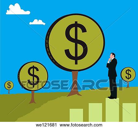 Businessman standing on a bar graph looking at a money tree View Large Photo Image Stock Image - Businessman standing on a bar graph looking at a money tree. Fotosearch