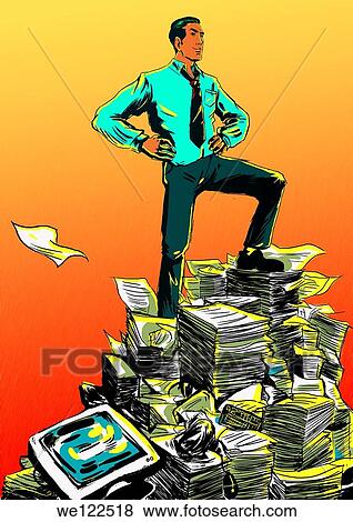 Businessman standing on papers View Large Photo Image Stock Photo - Businessman standing on papers. Fotosearch