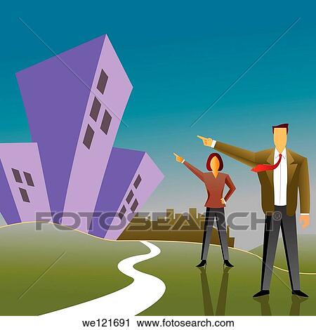 Businessman with a businesswoman pointing towards apartments View Large Photo Image Stock Image - Businessman with a businesswoman pointing towards apartments. Fotosearch