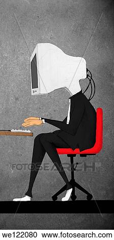 Businessman with a computer in place of head View Large Photo Image Stock Image - Businessman with a computer in place of head. Fotosearch
