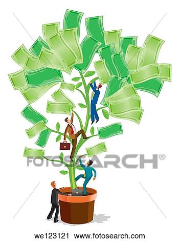 Businessmen climbing on a potted plant of currency notes over White background View Large Photo Image Stock Image - Businessmen climbing on a potted plant of currency notes over White background. Fotosearch