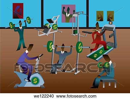 Stock Image - Businessmen exercising in a gym. Fotosearch