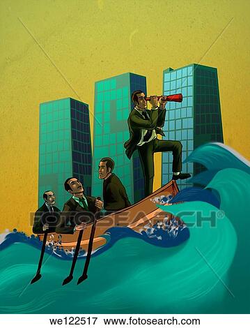 Stock Photo - Businessmen in a boat. Fotosearch