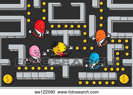 Businessmen in Pac-Man game maze View Large Photo Image Stock Image - Businessmen in Pac-Man game maze. Fotosearch