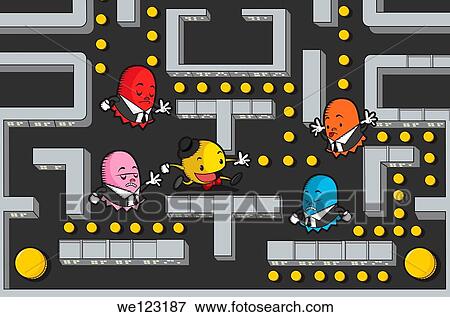 Businessmen in Pac-Man game maze View Large Photo Image Stock Photo - Businessmen in Pac-Man game maze. Fotosearch
