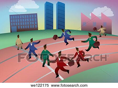 Stock Photography - Businessmen in relay race with briefcases. Fotosearch