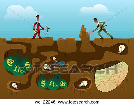 Businessmen searching money from a mine View Large Photo Image Stock Photograph - Businessmen searching money from a mine. Fotosearch