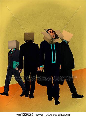 Businessmen with cardboard box on their head View Large Photo Image Stock Photography - Businessmen with cardboard box on their head. Fotosearch