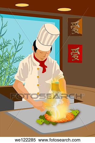 Chef cooking food in a commercial kitchen View Large Photo Image Stock Photography - Chef cooking food in a commercial kitchen. Fotosearch