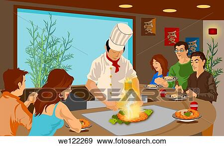 Stock Photo - Chef cooking Japanese cuisine in a restaurant. Fotosearch