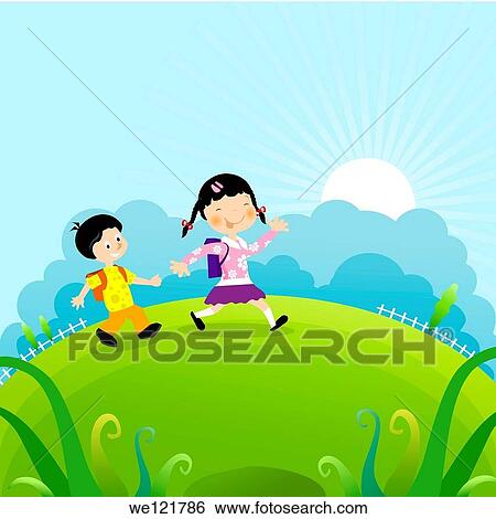 Stock Photograph - Children going to school. Fotosearch