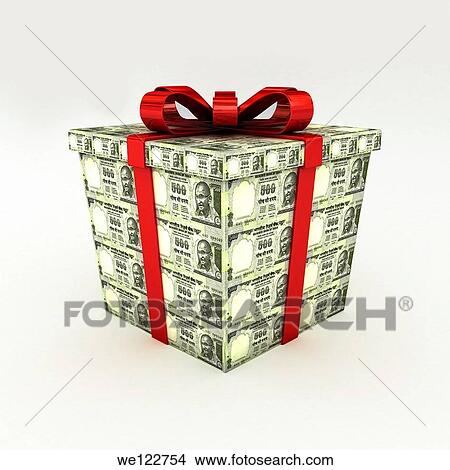 Close-up of a gift box wrapped with Indian currency notes View Large Photo Image Picture - Close-up of a gift box wrapped with Indian currency notes. Fotosearch