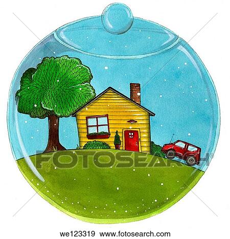 Comfort life of a house and vehicle in a transparent bowl View Large Photo Image Stock Photo - Comfort life of a house and vehicle in a transparent bowl. Fotosearch